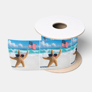 Starfish Waving the American Flag Satin Ribbon