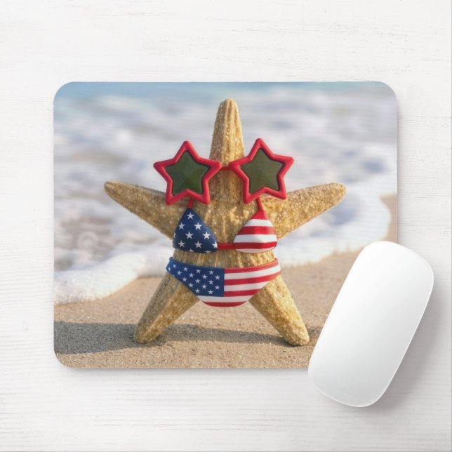 Starfish Wearing Flag Bikini and Star Sunglasses Mouse Pad (With Mouse)
