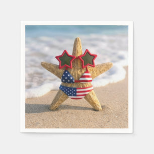 Starfish Wearing Flag Bikini and Star Sunglasses Napkins