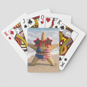 Starfish Wearing Flag Bikini and Star Sunglasses Poker Cards
