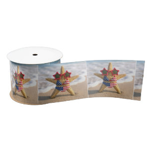 Starfish Wearing Flag Bikini and Star Sunglasses Satin Ribbon