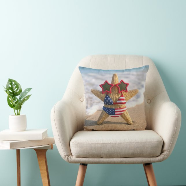 Starfish Wearing Flag Bikini and Star Sunglasses Throw Pillow (Chair)