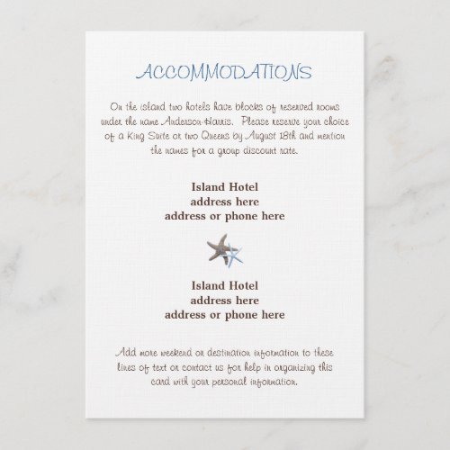 Starfish Wedding Accommodations Enclosure Card