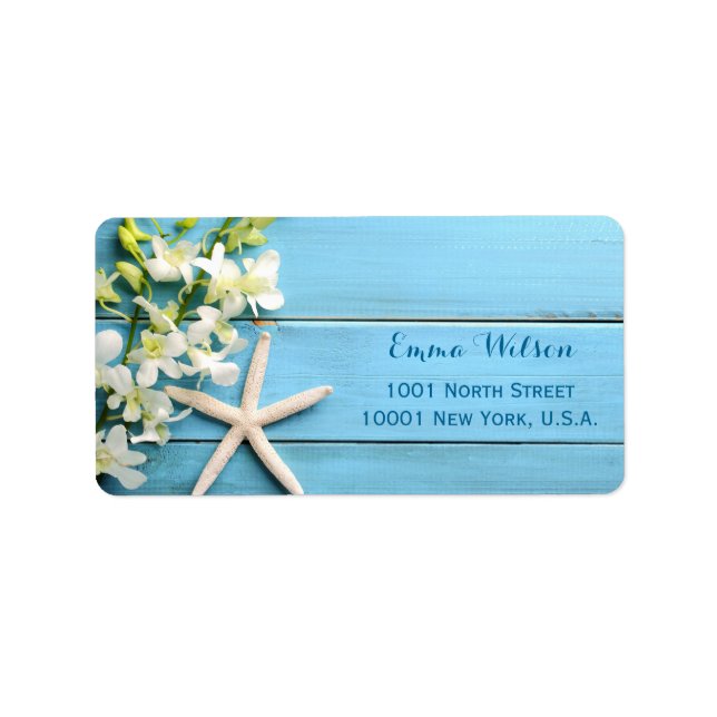 Starfish Wedding Address Labels With Orchids (Front)