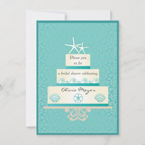 Starfish Wedding Cake Bridal Shower Invitations