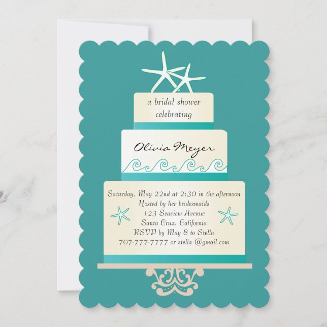 Starfish Wedding Cake Bridal Shower Invitations (Front)