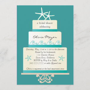 Starfish Wedding Cake Bridal Shower Invitations