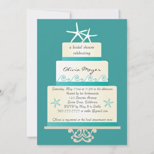 Starfish Wedding Cake Bridal Shower Invitations
