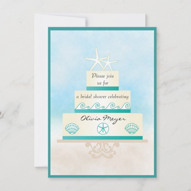Starfish Wedding Cake Bridal Shower Invitations (Front)