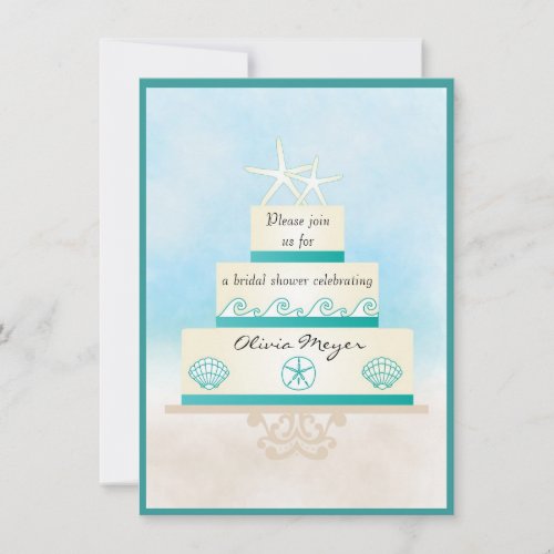Starfish Wedding Cake Bridal Shower Invitations