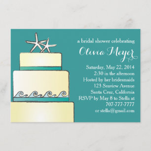 Starfish Wedding Cake Bridal Shower Invites Teal