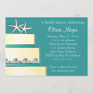 Starfish Wedding Cake Bridal Shower Invites - Teal