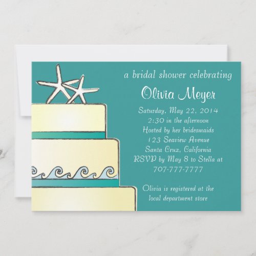 Starfish Wedding Cake Bridal Shower Invites - Teal