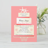 Starfish Wedding Cake Invitations - Coral (Standing Front)