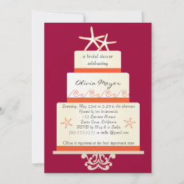 Starfish Wedding Cake Invitations -Pink and Orange