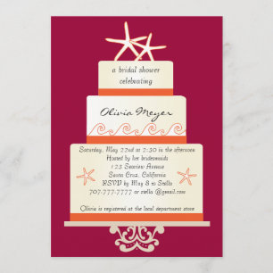 Starfish Wedding Cake Invitations -Pink and Orange