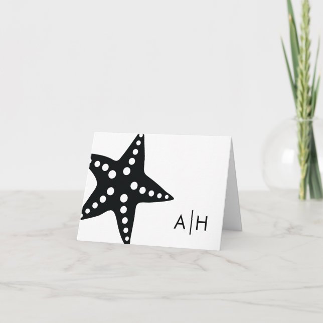 Starfish Wedding Folded Thank You Cards, Black (Front)