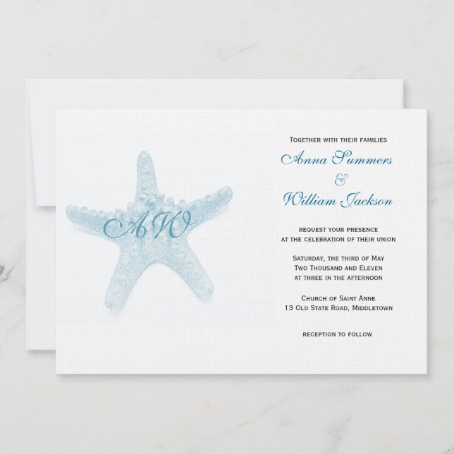 Starfish Wedding Invitation - Blue (Front)