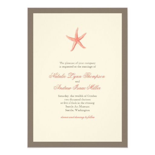 Coral Starfish Wedding Invitations 1