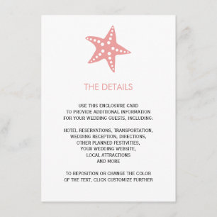 Starfish Wedding Invitation Enclosure Card, Pink