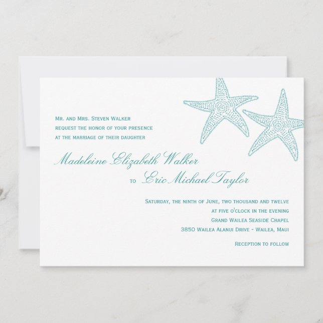 Starfish Wedding Invitation - Turquoise (Front)
