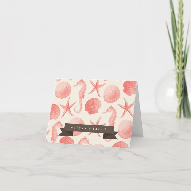 Starfish Wedding Personalized Thank You - Coral Note Card (Front)