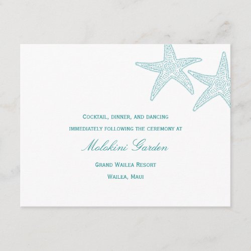 Starfish Wedding Reception Card - Turquoise