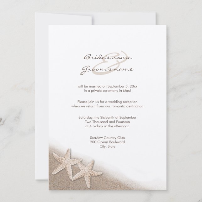 Starfish Wedding Reception Only Invitations (Front)