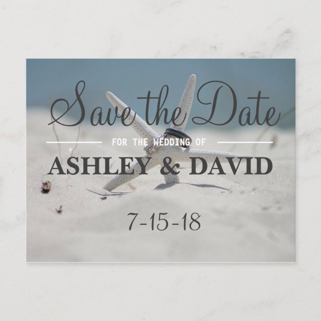 Starfish Wedding Rings Save the Date Announcement Postcard (Front)