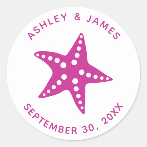 Starfish Wedding Stickers Beach Theme Tag Pink Classic Round Sticker