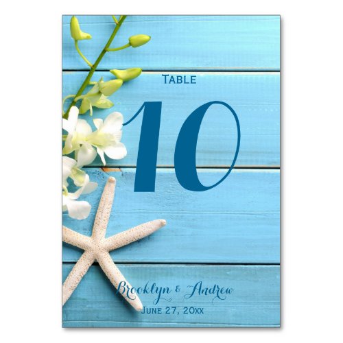 Starfish Wedding Table Numbers With Orchids