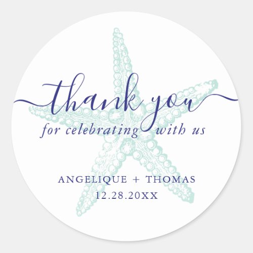 Starfish Wedding Teal Thank You Favor Labels