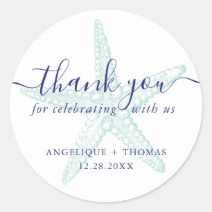 Starfish Wedding Teal Thank You Favor Labels