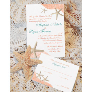 Starfish Wedding Tropical Orange Invitation by happygotimes at Zazzle