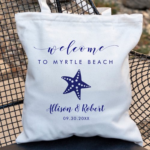 Starfish Wedding Welcome Bag for Beach Navy Blue