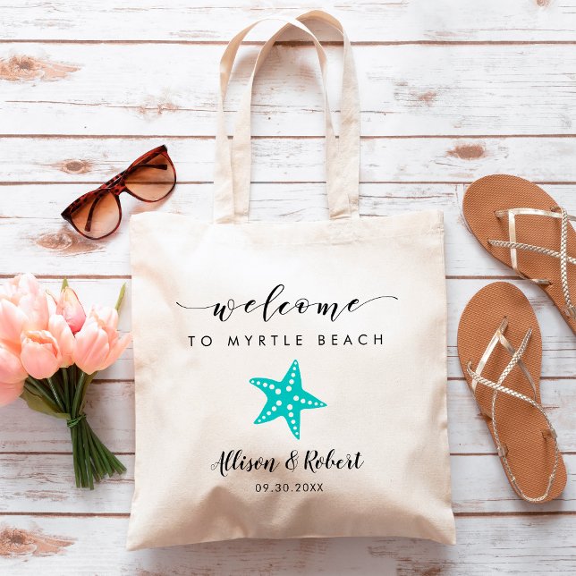 Starfish Wedding Welcome Bag, Turquoise Blue Tote Bag (Creator Uploaded)