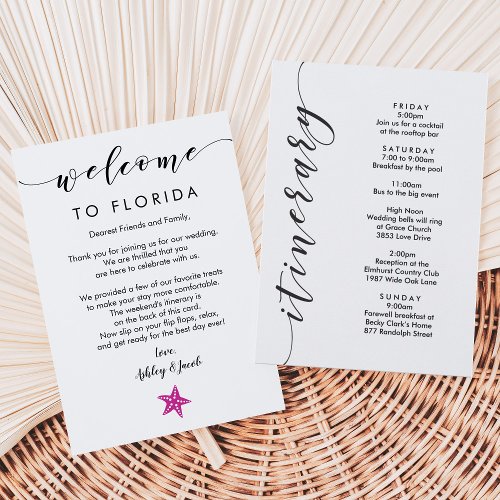 Starfish Wedding Welcome Letter  Itinerary Card