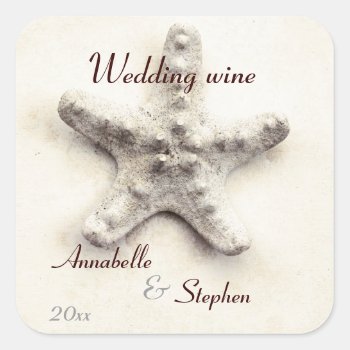 Starfish Wedding Wine Bottle Label by justbecauseiloveyou at Zazzle