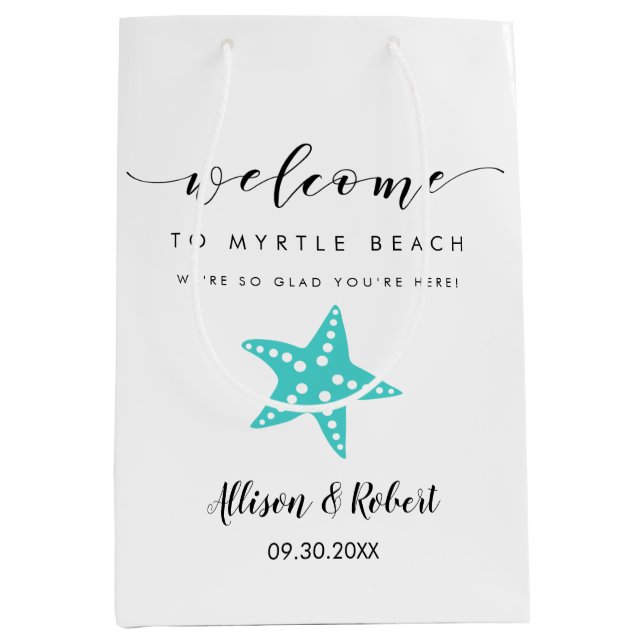 Starfish Welcome Bag, Destination Wedding Guests Medium Gift Bag (Front)