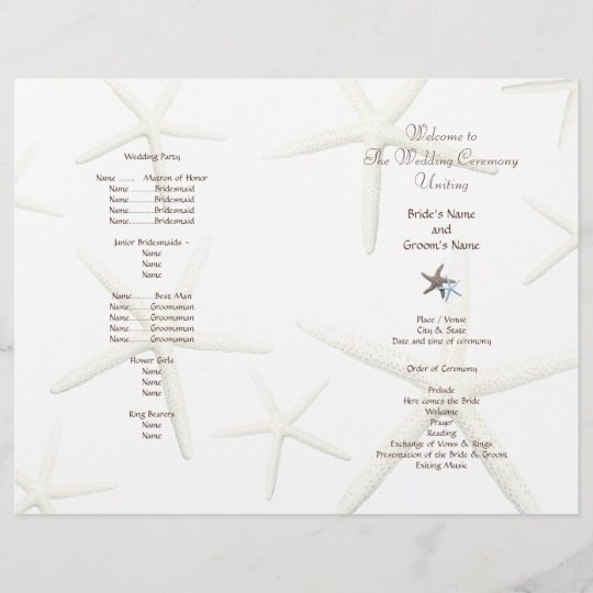 Starfish White Beach Wedding Folded Fan Program Zazzle Com