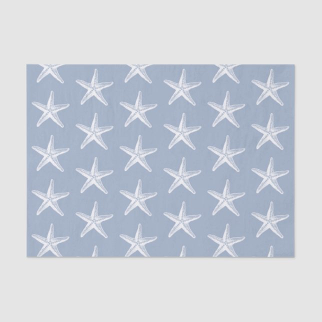 Starfish White Blue Beach Coastal Tissue Paper (Front)