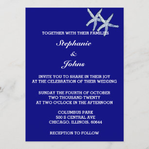 Starfish White Navy Blue Cute Custom Color Wedding Invitation