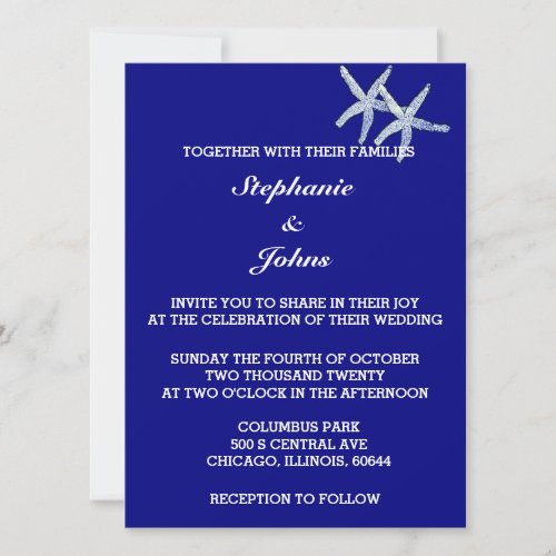 Starfish White Navy Blue Cute Custom Color Wedding Invitation