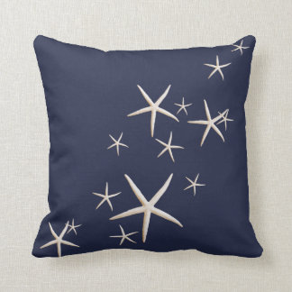 Starfish White Navy Blue tropical Throw Pillow