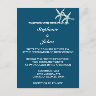 Starfish White Ocean Blue Custom Color Wedding Invitation