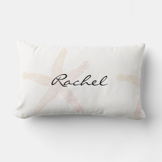 Starfish White Pastel Orange Name Template Beach Lumbar Pillow (Front)
