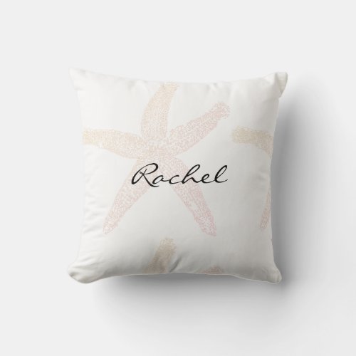 Starfish White Pastel Orange Name Template Beach Throw Pillow