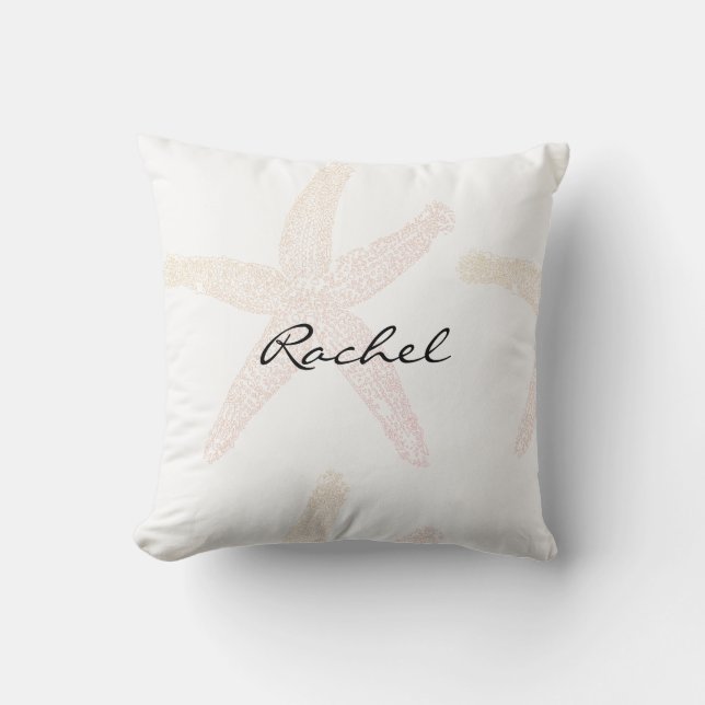 Starfish White Pastel Orange Name Template Beach Throw Pillow (Front)