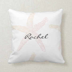 Starfish White Pastel Orange Name Template Beach Throw Pillow