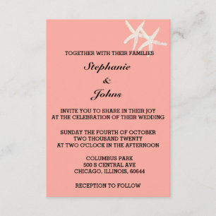 Starfish White Salmon Orange Custom Color Wedding Invitation